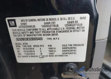 2002 Buick Rendezvous Cxl from USA, damaged, VIN 3G5DB03E32S605409